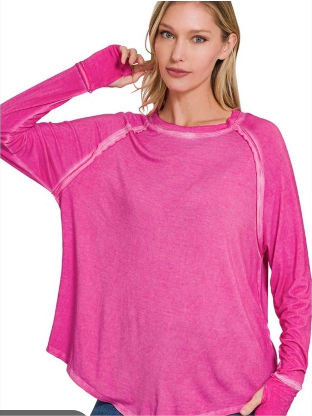 Zenana Outfitters Hot Pink Lightweight Long-Sleeve Pullover